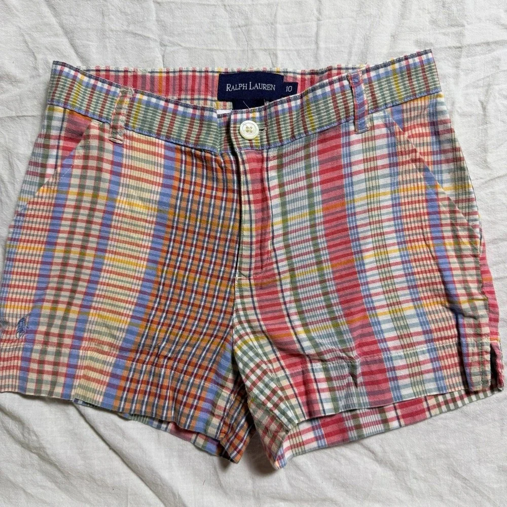 Ralph Lauren Madras Plaid Shorts Girl's Size 10 Pony Logo